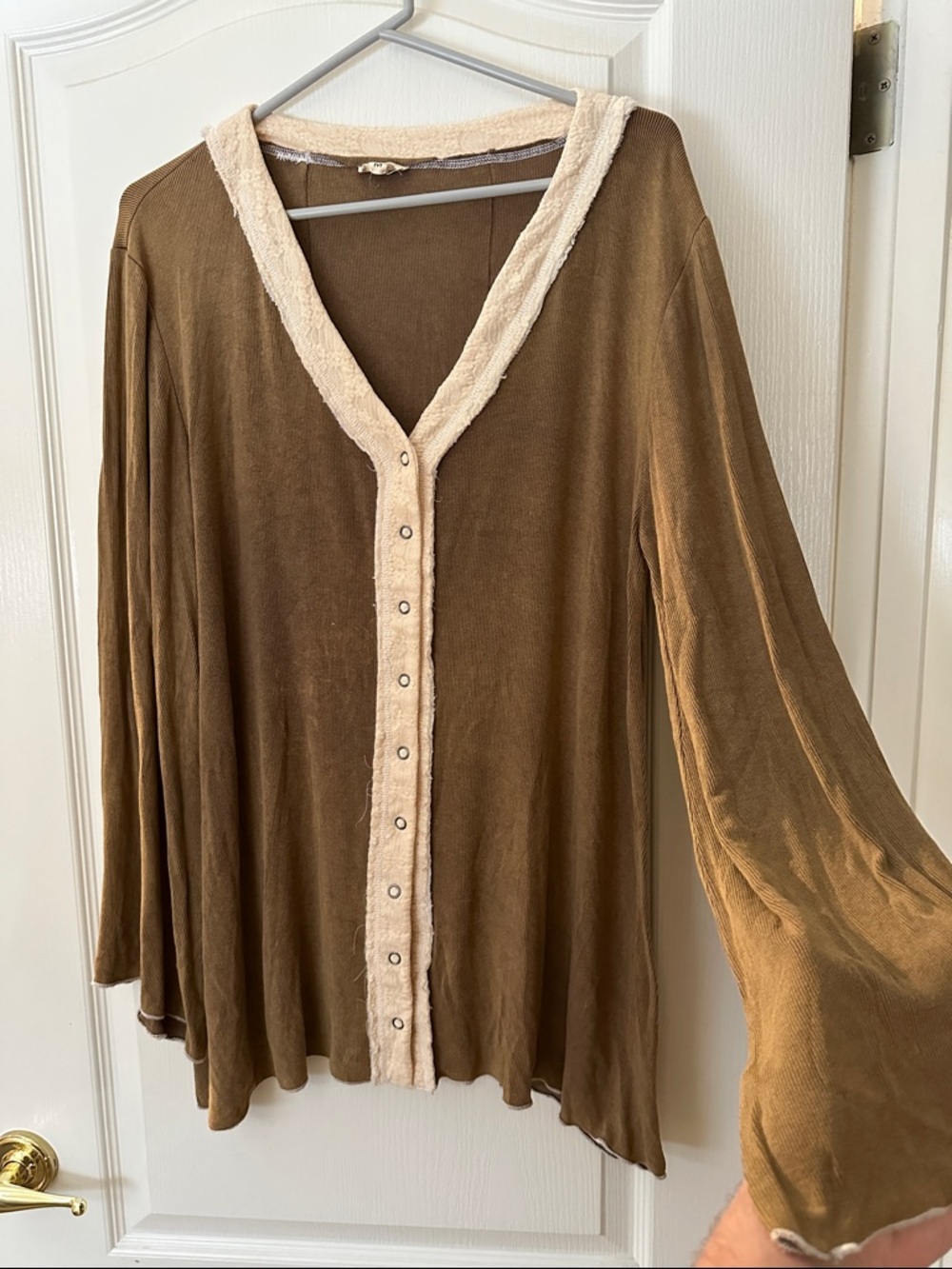 POL Tan Ribbed Top with Cream Collar Detail - Picture 4 of 7